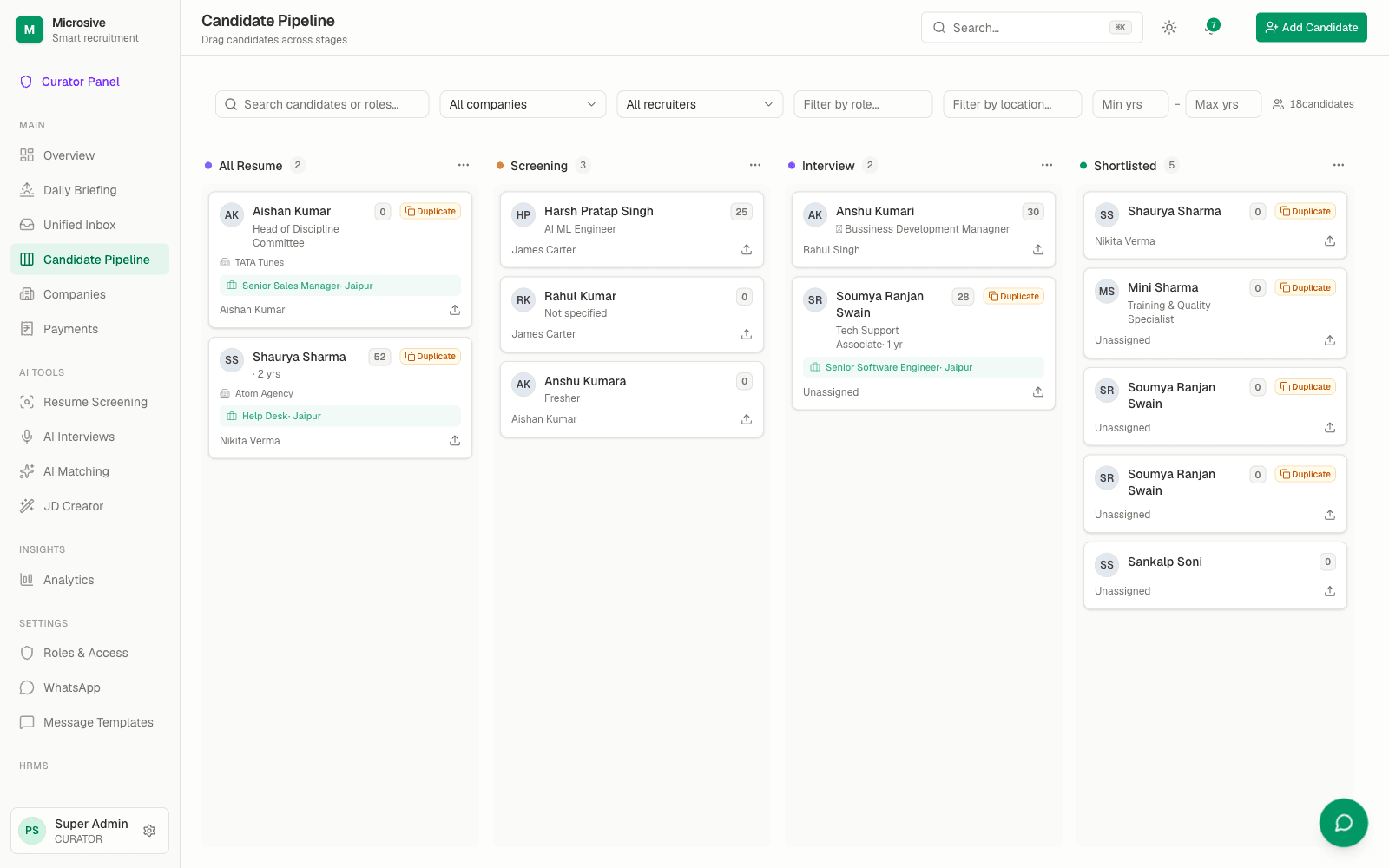 Kanban pipeline with custom stages